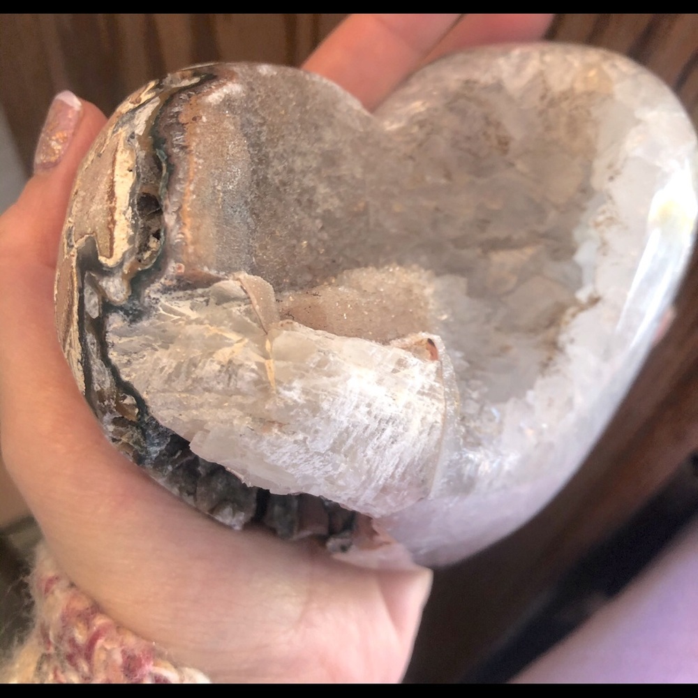 Huge amethyst and agate heart Crystal calcite
